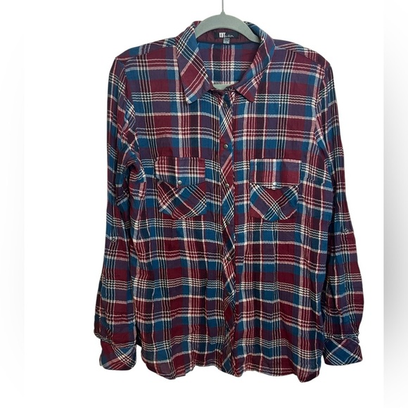 Kut From The Kloth Plaid Snap Front Top - Picture 1 of 3